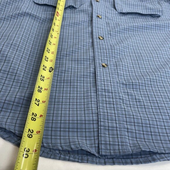 LL Bean Men's Small Fishing Shirt Vented Short Sleeve Blue Plaid - Picture 5 of 6